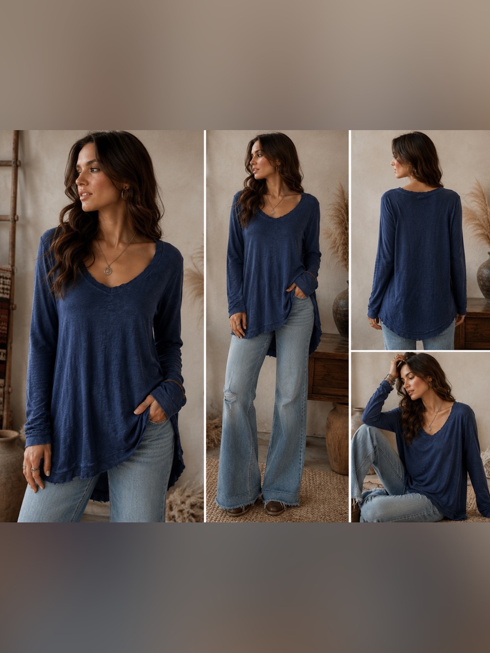 WILT with Abercrombie & Fitch Y2K Boho Blue Raw Hem Long Sleeve Tunic M